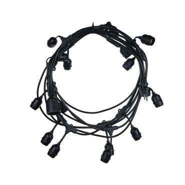 Century Italia Fiesta – 9,27 m lange Lichterkette, davon 0,6 m Kabel – 15 x E27 (ohne Leuchtmittel) – IP44 – schwarz