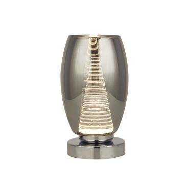 Searchlight Cyclone - Tischleuchte - Ø 11,5 x 20,5 cm - 6W LED inkl. - Chrom und Rauchglas