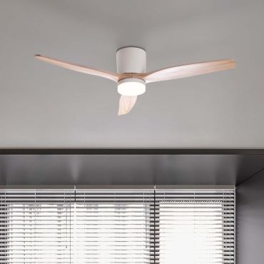 Nova Luce Aloa - Deckenventilator mit Licht und Fernbedienung - Ø 132 x 27,5 cm - 18W LED inkl. - Sand Weiß und Naturholz