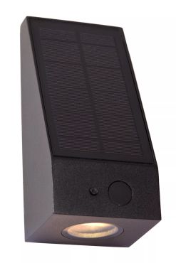 Lucide Irwin - Außenwandleuchte mit Solar-Tag/Nacht-Sensor - 8,1 x 8 x 18 cm - 2W dimmbare LED inkl. - IP54 - schwarz