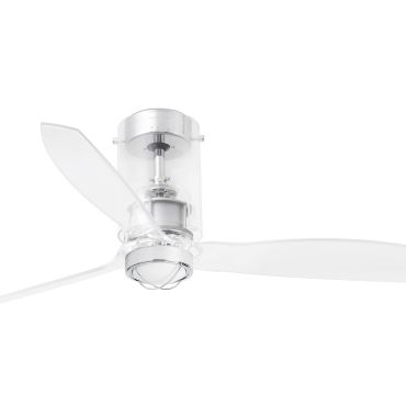 Faro Mini Tube - Deckenventilator mit Licht und Fernbedienung - Ø 128 cm - 17W LED inkl. - Chrom und transparent