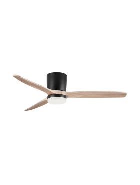 Nova Luce Aloa - Deckenventilator mit Licht und Fernbedienung - Ø 132 x 27,5 cm - 18W LED inkl. - Sand schwarz und Naturholz