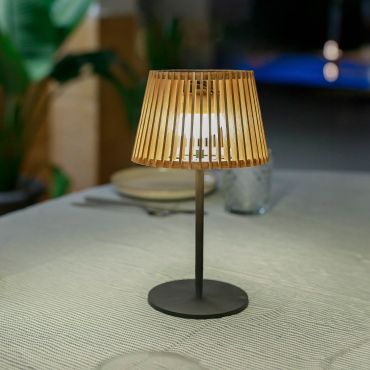 New Garden Okinawa - solarbetriebene wiederaufladbare Tischlampe - Ø16 x 36 cm - 3.5W LED Incl. - IP54 - Bambus