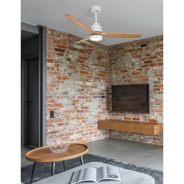 Nova Luce Nature - Deckenventilator mit Licht und Fernbedienung - Ø 132 x 48 cm - 12W LED inkl. - matt weiß und hellbraun
