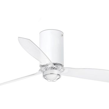 Faro Mini Tube - Deckenventilator mit Licht und Fernbedienung - Ø 128 cm - 17W LED inkl. - matt weiß und transparent