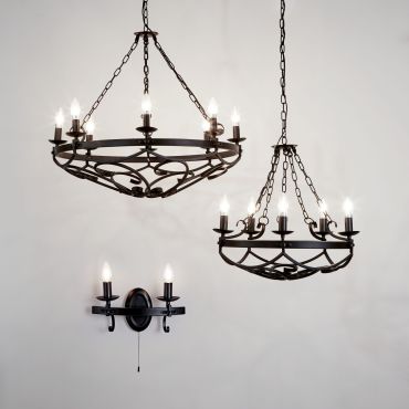 Searchlight Cartwheel III - Kronleuchter - Ø 54 x 102 cm - mattschwarz