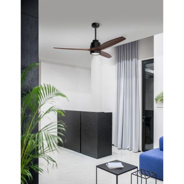 Nova Luce Sabal - Deckenventilator mit Licht und Fernbedienung - Ø 132 x 48 cm - 12W LED inkl. - braun und mattschwarz