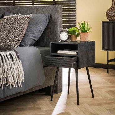 Vico Marina - Nachttisch - 35 x 35 x 60 cm - schwarzes Mangoholz