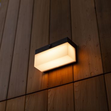 Lutec Fran - Außen-Solar-Wandleuchte mit Bewegungsmelder - intelligente Beleuchtung - Lutec Connect - 18 x 7,9 x 9,1 cm - 9,7W LED inkl. - IP44 - schwarz
