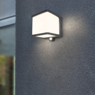 Lutec Doblo - Außenwandleuchte mit Solarsensor - 11 x 12,9 x 11 cm - 7,5W LED inkl - IP54 - dunkelgrau - weiß