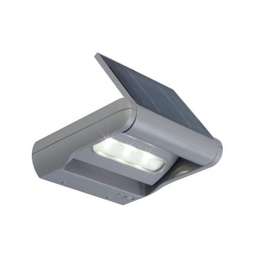 Lutec Mini Led Strahler - solarbetriebene Außenwandleuchte - 18 x 18 cm - 3 Stufen Dimmer - 1W LED inkl. - IP44 - silbergrau