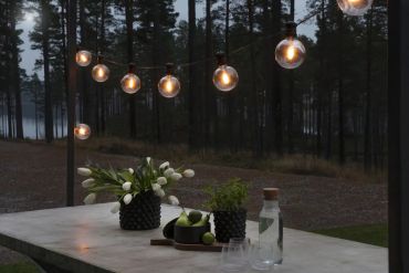Konstsmide - dekorative Lichtschnur mit Dimmfunktion - Verlängerungsset - 9,15 Meter Länge plus 8,5 Meter Schnur - 10 austauschbare LED-Birnen inklusive - 7W - IP44 - schwarz